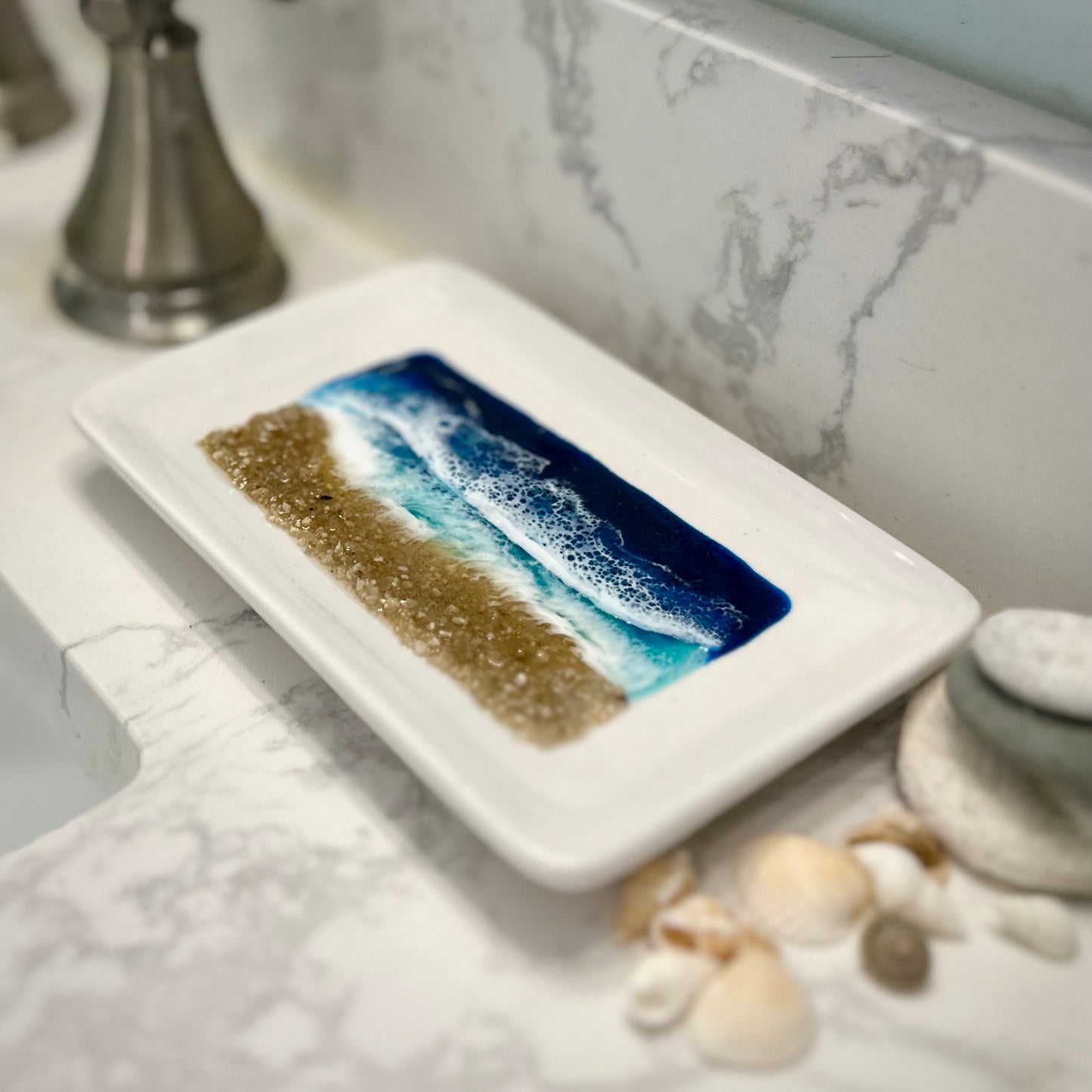 Soap Dish w/Epoxy Resin Beach Waves & Sand