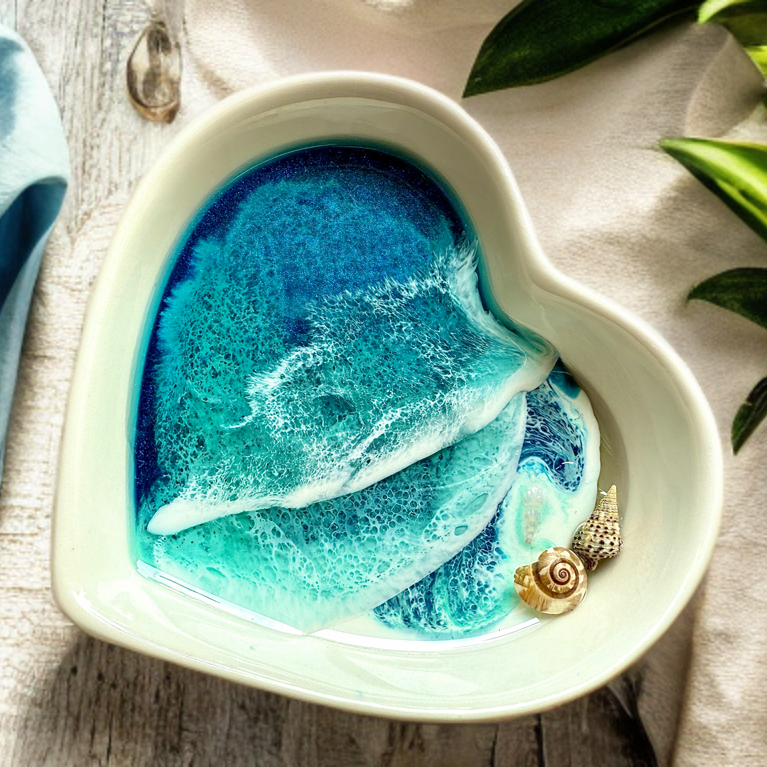 3” Epoxy Resin Ocean Heart Trinket/Ring Dish