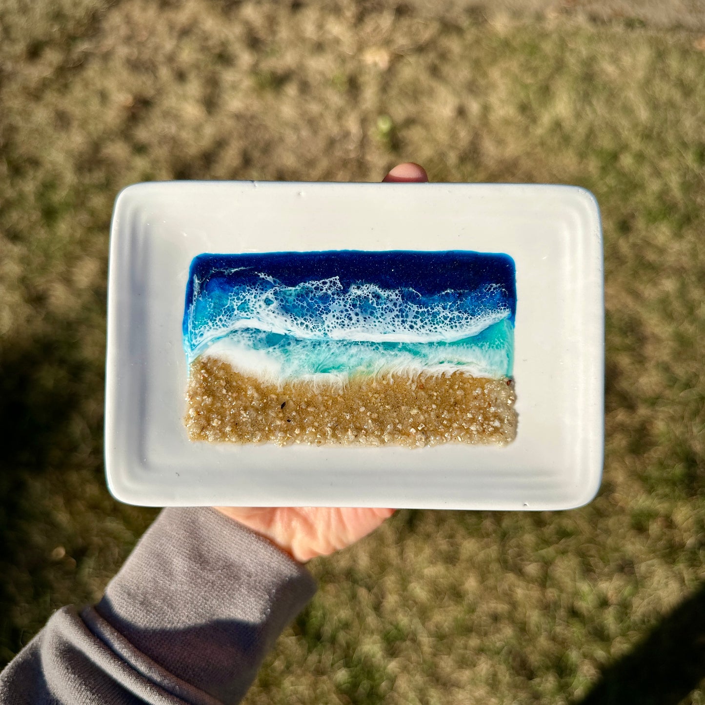 Soap Dish w/Epoxy Resin Beach Waves & Sand