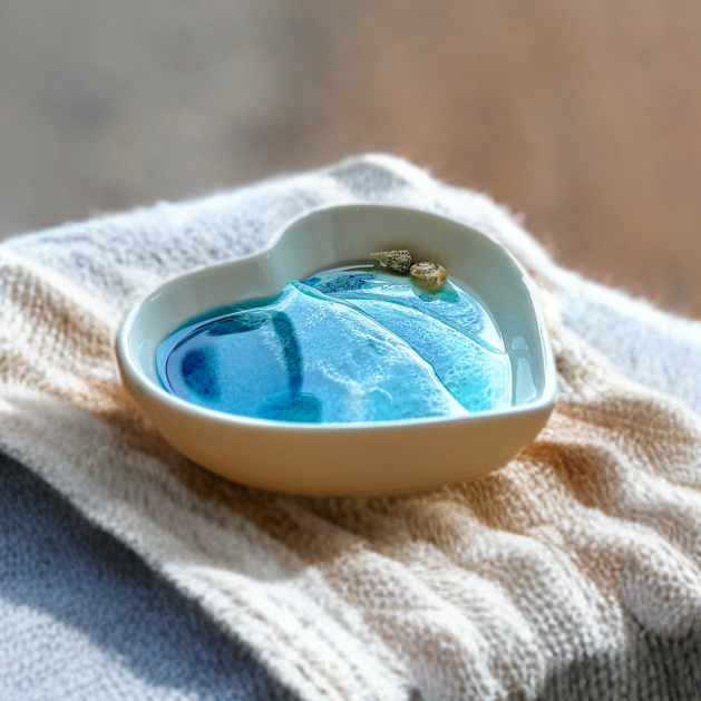 3” Epoxy Resin Ocean Heart Trinket/Ring Dish