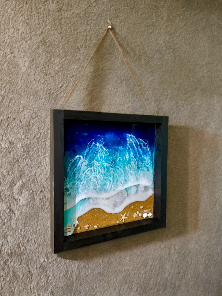 10” 3D Frame Wall Art Beach Scene Ocean Waves Epoxy Resin