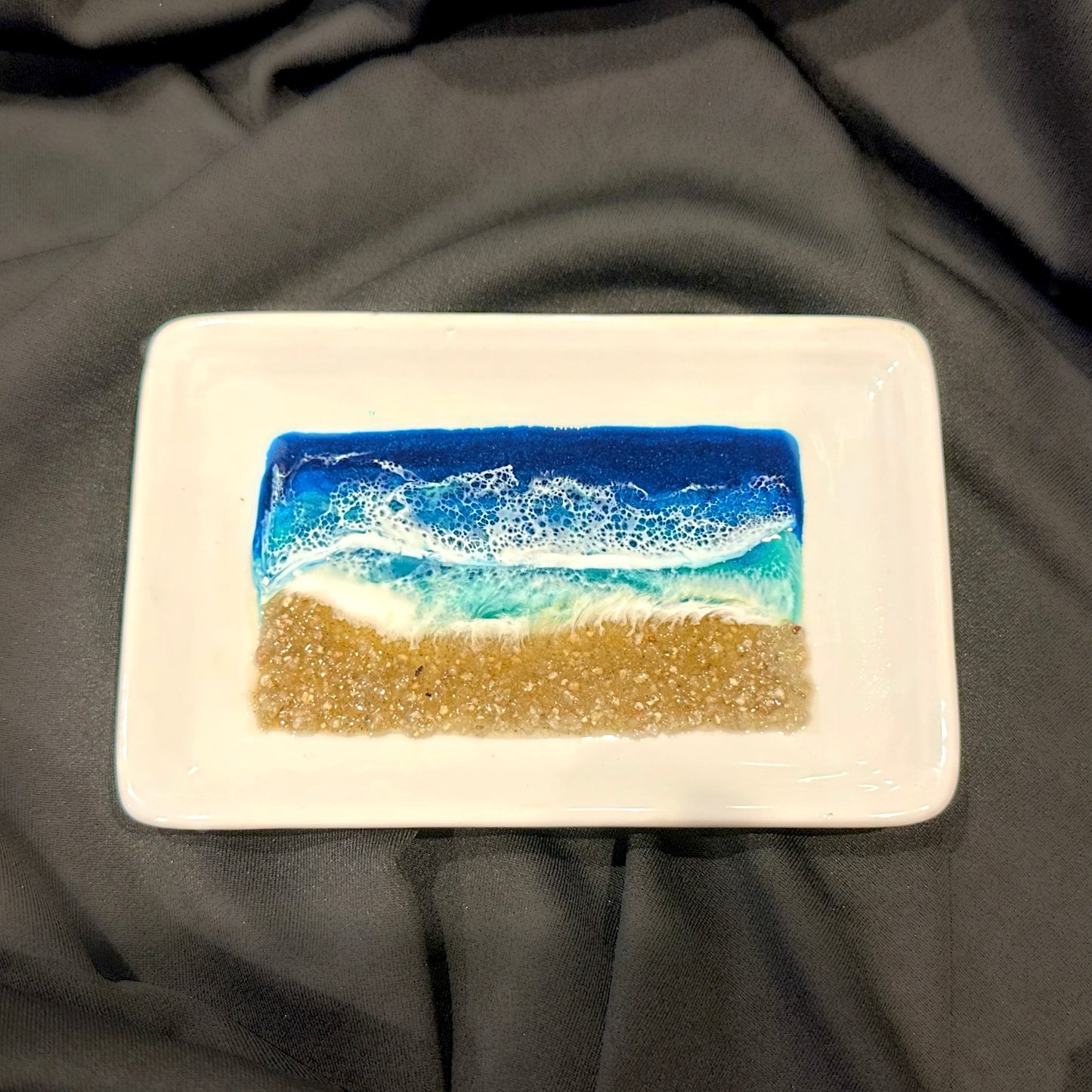 Soap Dish w/Epoxy Resin Beach Waves & Sand