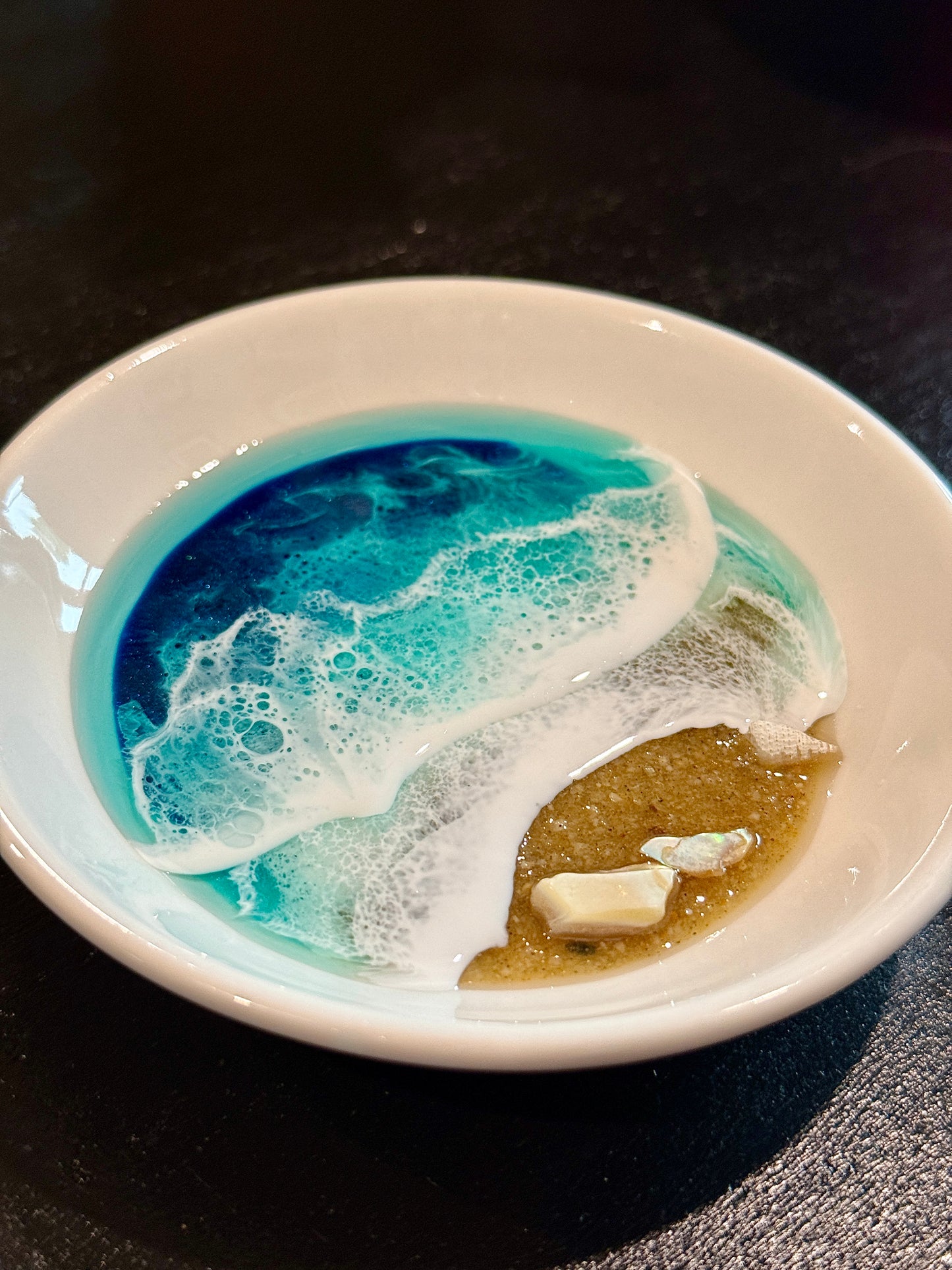 4” Epoxy Resin Beach Ring/Trinket Dish w/Shells (Bestseller)