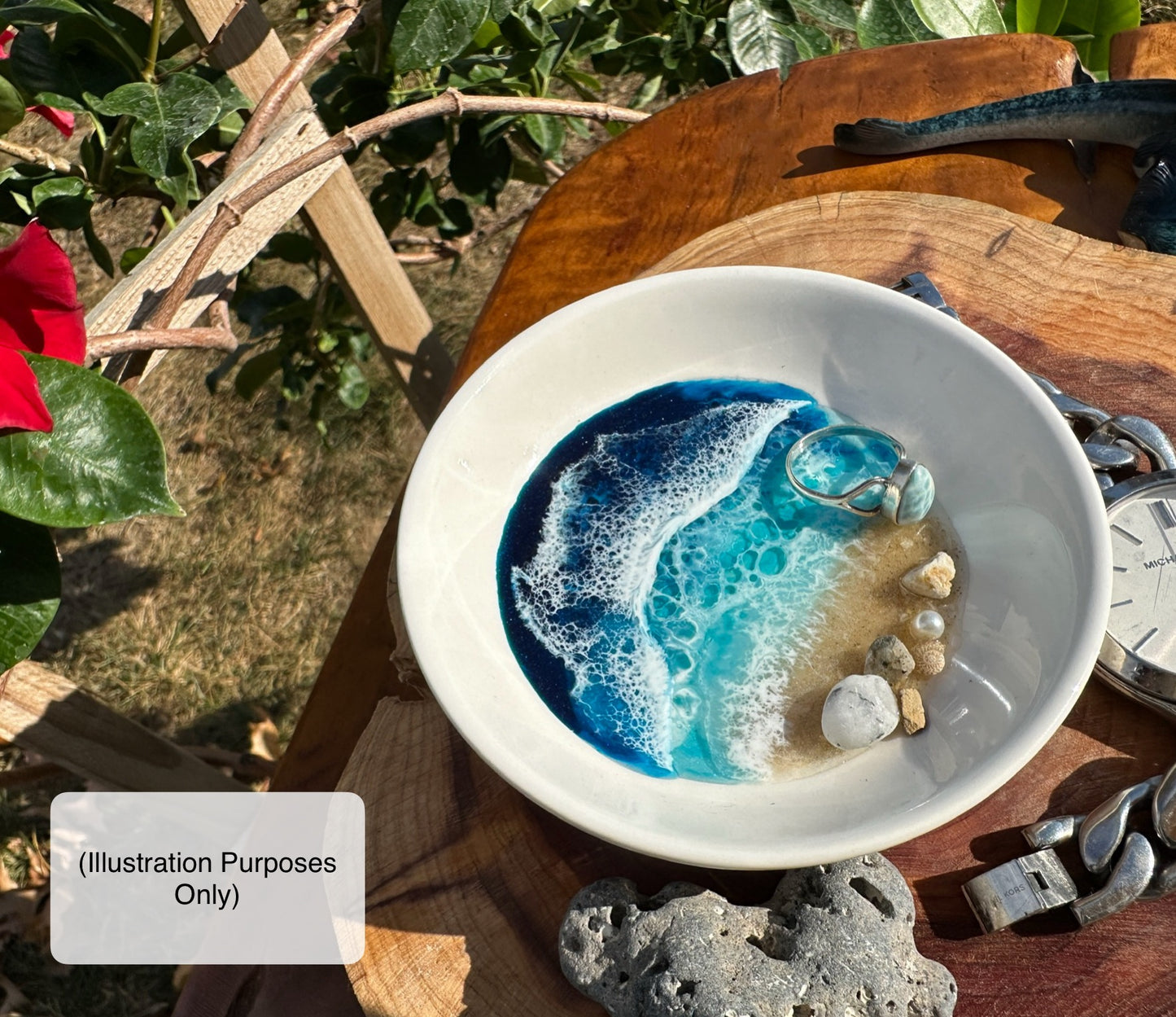 4” Epoxy Resin Beach Ring/Trinket Dish w/Shells (Bestseller)