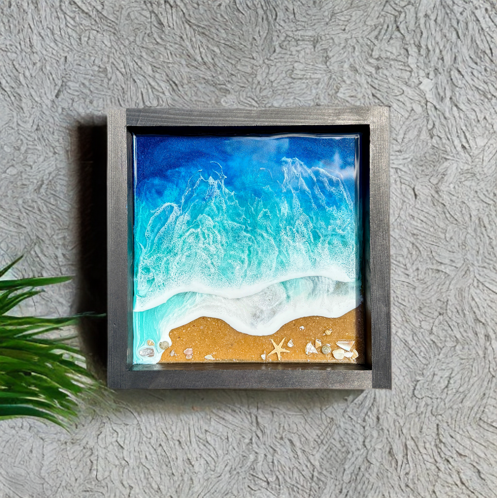 10” 3D Frame Wall Art Beach Scene Ocean Waves Epoxy Resin