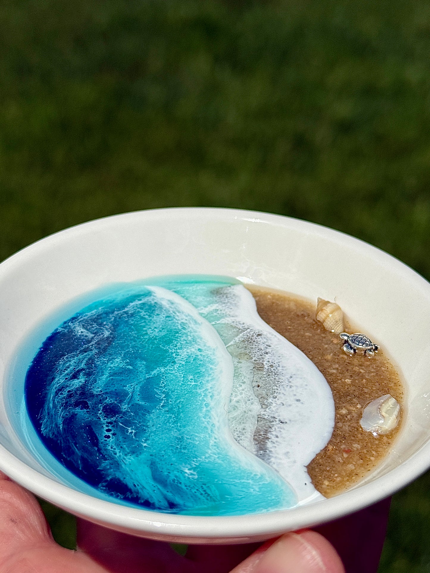 Ring/Trinket Resin Beach Wave Dish (w/Sea Turtle)