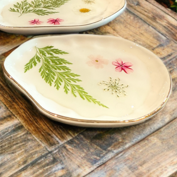 5” Gold-Rimmed Dish - Real Dried Flowers in Clear Epoxy Resin