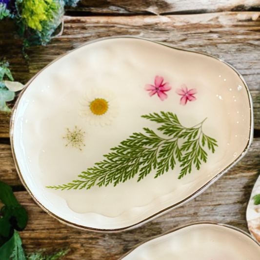 5” Gold-Rimmed Dish - Real Dried Flowers in Clear Epoxy Resin