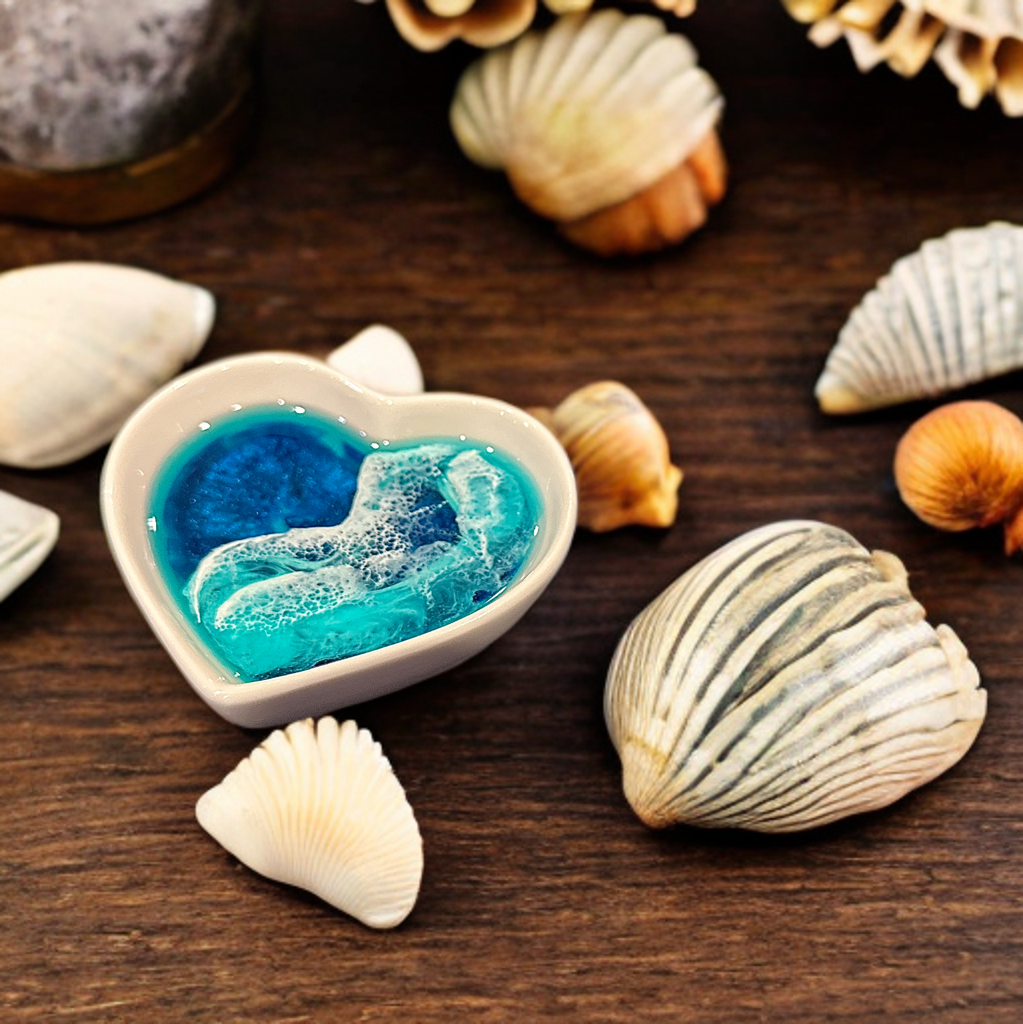 Heart Beach Wave Resin Trinket Dish