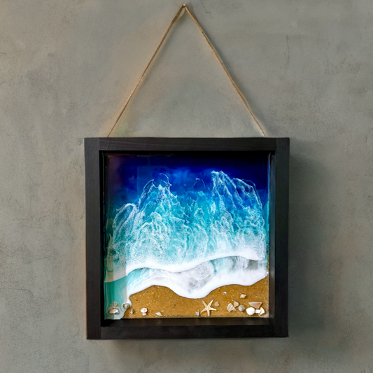 10” 3D Frame Wall Art Beach Scene Ocean Waves Epoxy Resin