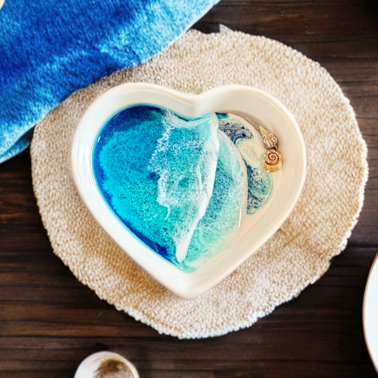 3” Epoxy Resin Ocean Heart Trinket/Ring Dish