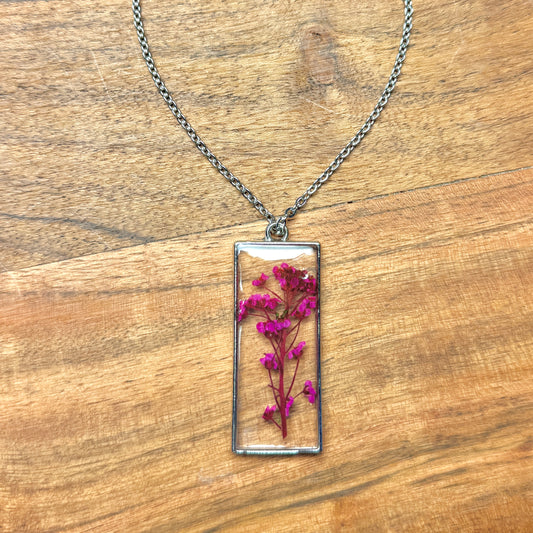 Real Pink Wildflower Pendant Necklace - Resin Botanical Jewelry